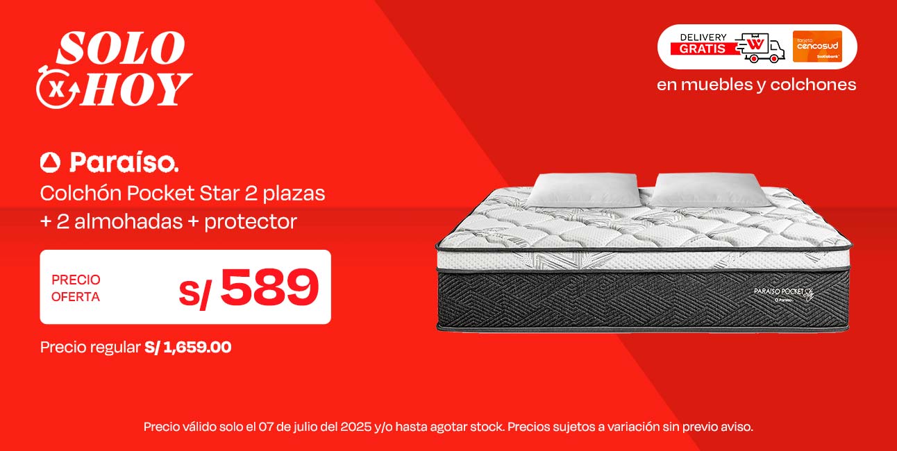 Colchón Paraíso Pocket Star 2 Plazas + 2 Almohadas + Protector
