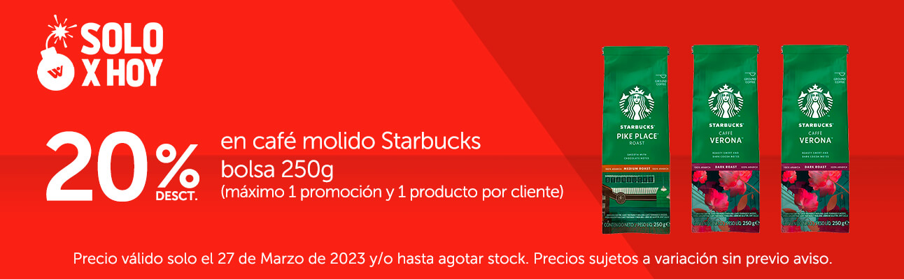 20% Dcto En Café Molido Starbucks Bolsa 250g (Máximo 1 promoción y 1 producto por cliente)