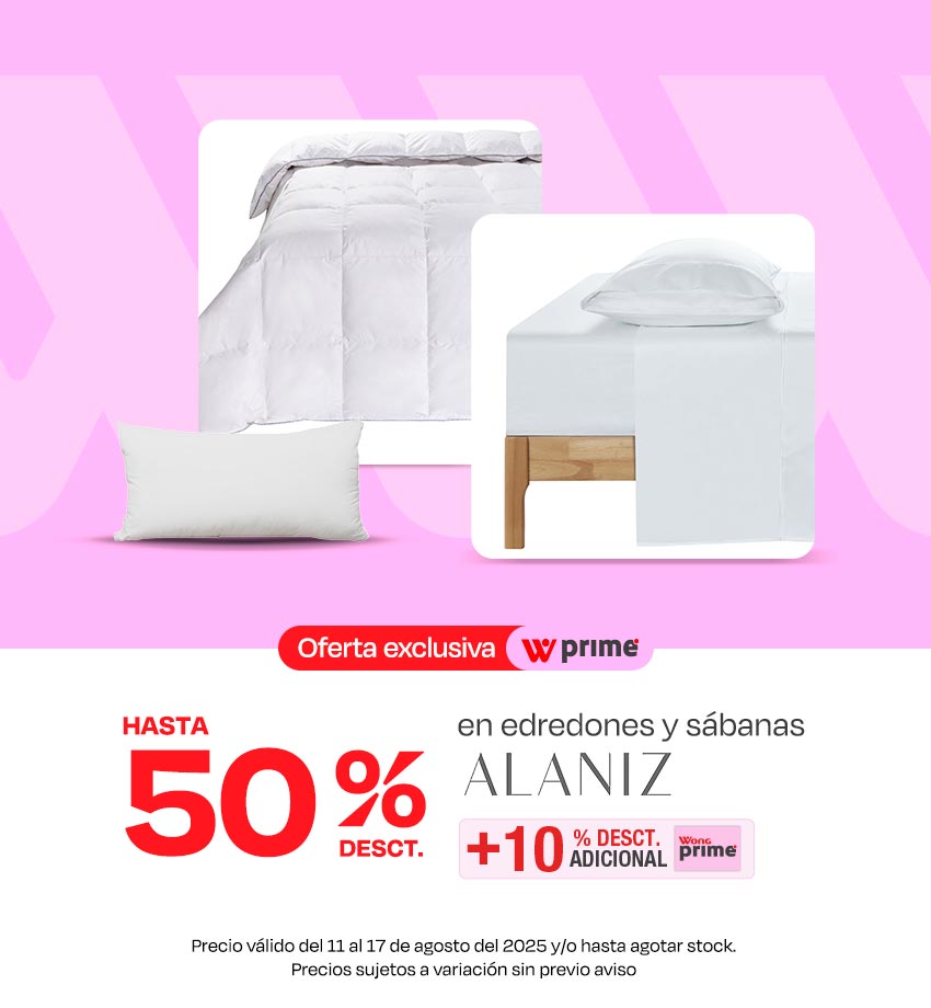 "Hasta 50% de Desct. En Edredones y Sábanas + Hasta 10% de Desct. Con Wong Prime"