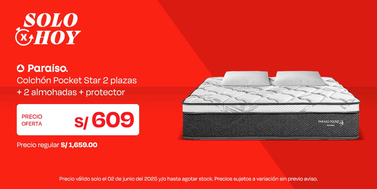 Colchón Paraíso Pocket Star 2 Plazas + 2 Almohadas + Protector