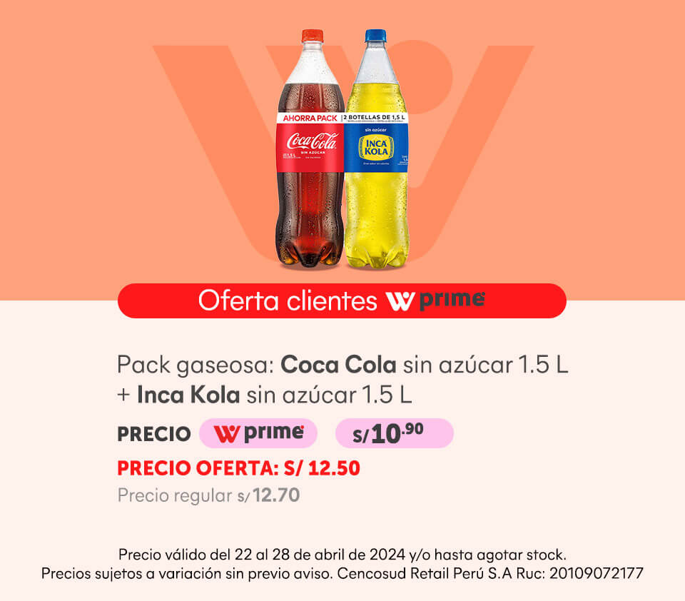 Pack Gaseosa: Coca Cola Sin Azúcar 1.5L + Inca Kola Sin Azúcar 1.5L 