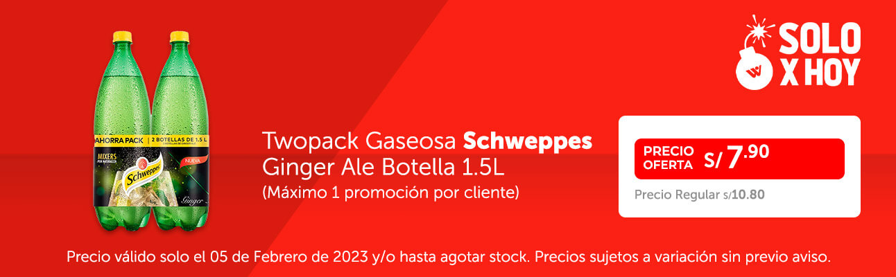 Twopack Gaseosa Schweppes Ginger Ale Botella 1.5L (Máximo 1 promoción por cliente)