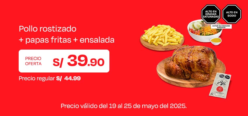Pollo Rostizado + Papas Fritas + Ensalada
