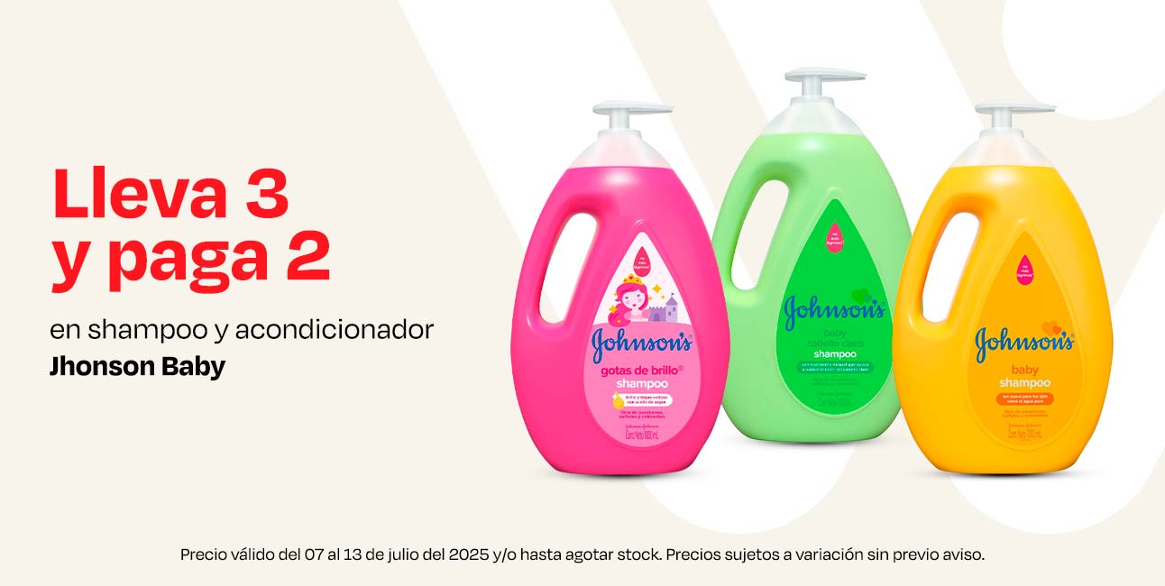 Lleva 3 y paga 2 en Shampoo y Acondicionador Jhonson Baby