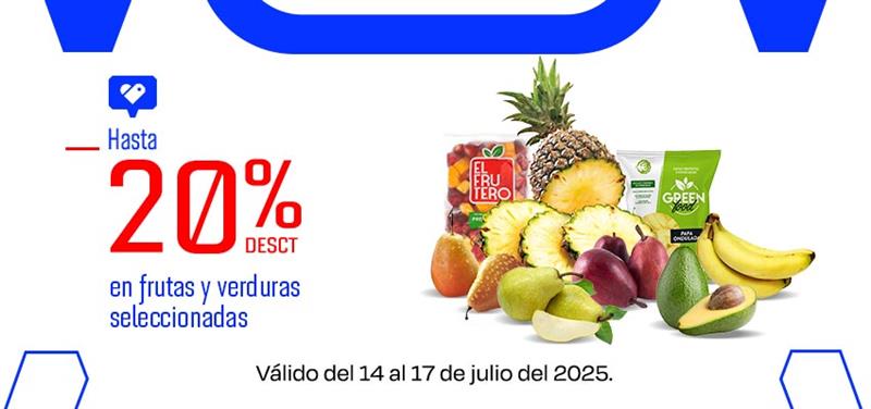 Hasta 20% de desct. En frutas y verduras seleccionadas.