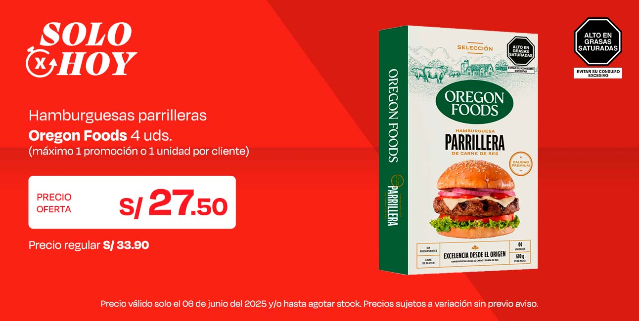 Hamburguesas Parrilleras Oregon Foods 4un (Máximo 1 promoción o 1 unidad por cliente)