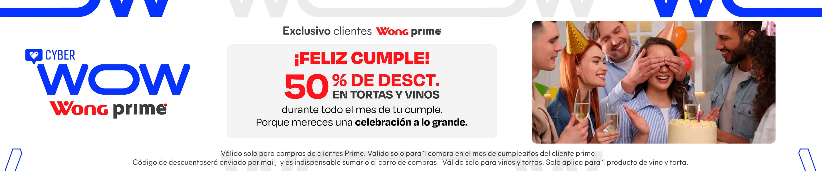 ¡Feliz cumple! 50% de desct. en tortas y vinos