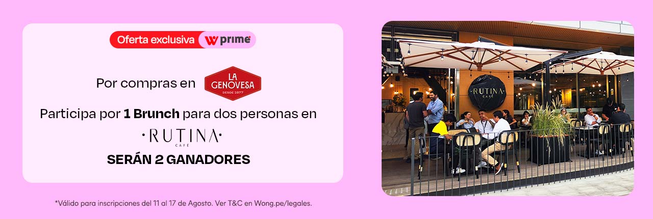 Por compras en la Genovesa, participa por 1 Brunch para dos personas en Rutina Café. Serán 2 ganadores. Exclusivo clientes Prime