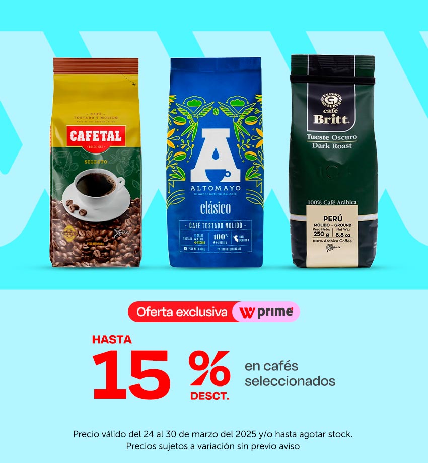 Hasta 15% desct. en cafes seleccionados