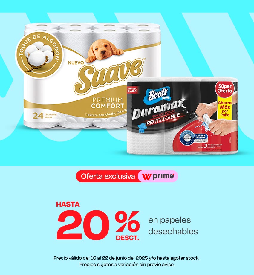 Hasta 20% desct en Papeles desechables