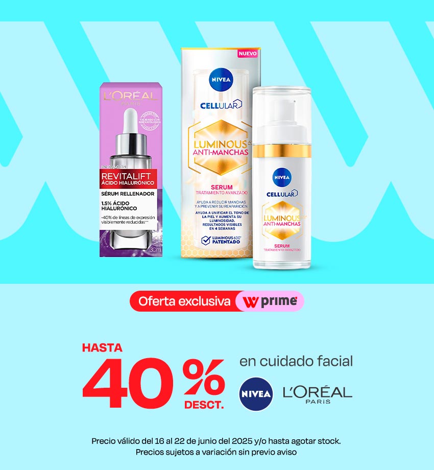 Hasta 40% desct en Cuidado facial Nivea y Loreal
