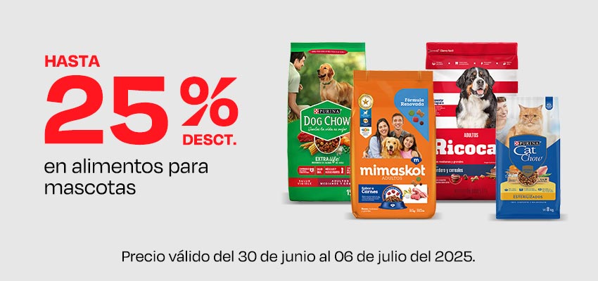 Hasta 25% de desct en Alimentos para Mascotas