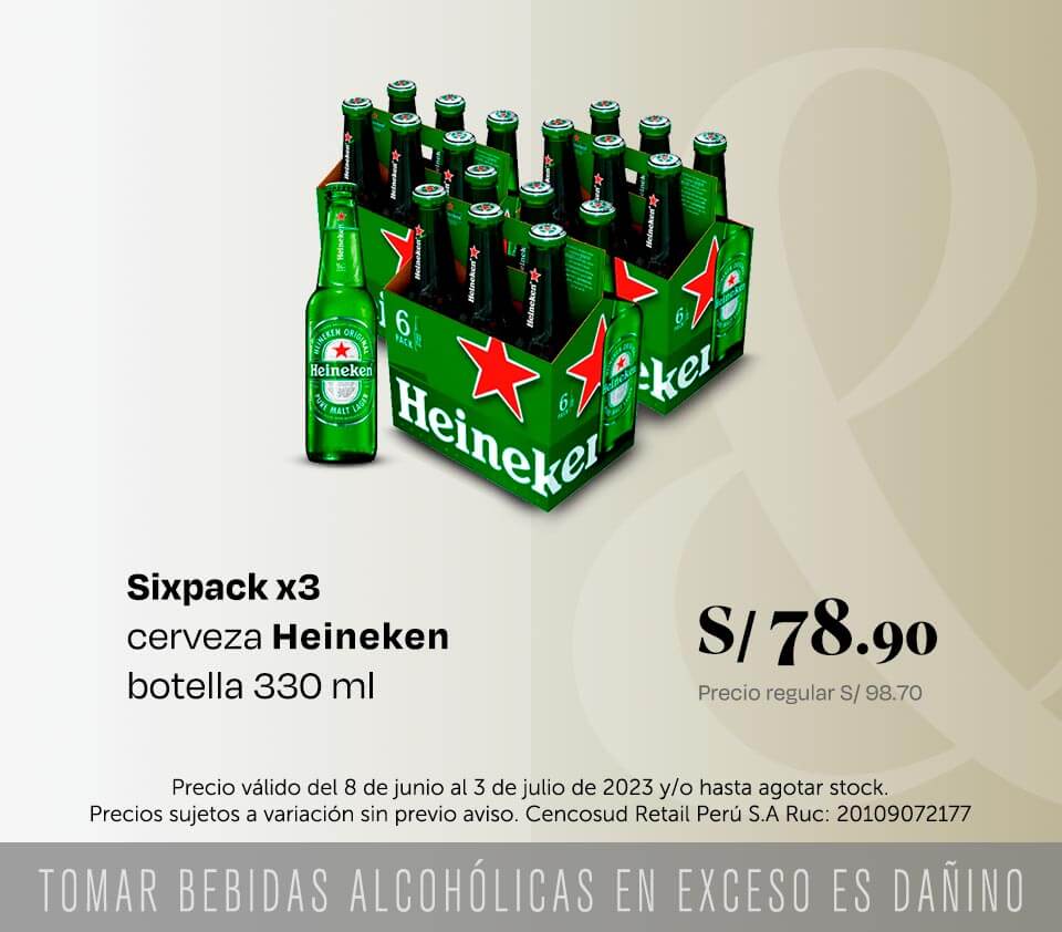 Sixpack x3 cerveza Heineken botella 330ml
