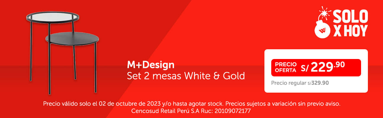 Set 2 Mesas M+Desig White & Gold