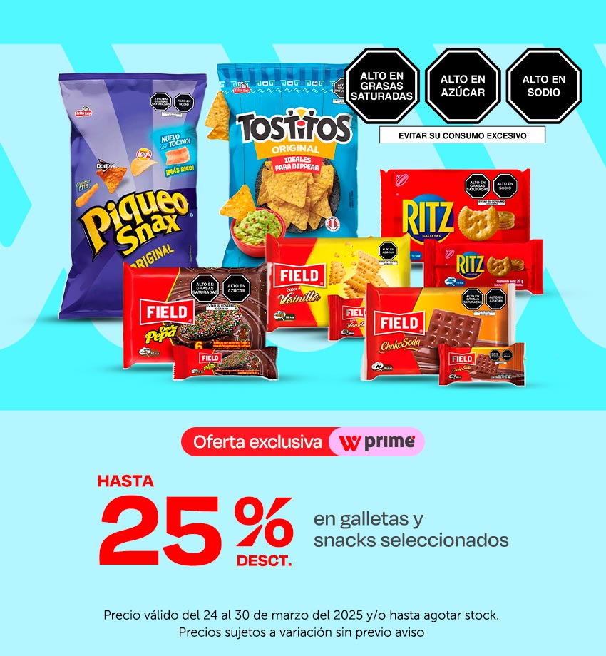 Hasta 25% desct. en galletas y snacks seleccionados