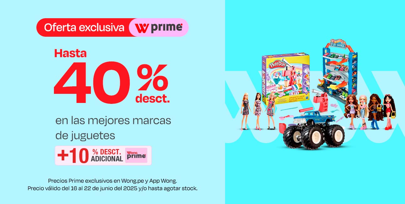Hasta 40% de desct. en las mejores marcas de Juguetes + Hasta 10% de desct. adicional con Wong Prime