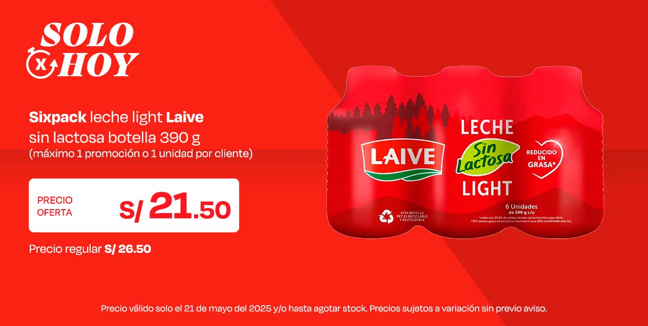 Sixpack Leche Light Laive Sin Lactosa Botella 390g (Máximo 1 promoción o 1 unidad por cliente)