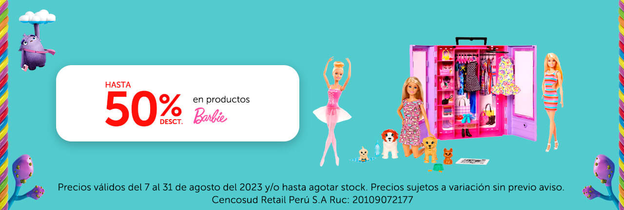 Hasta 50% de desct. en Barbie (agregar logo)