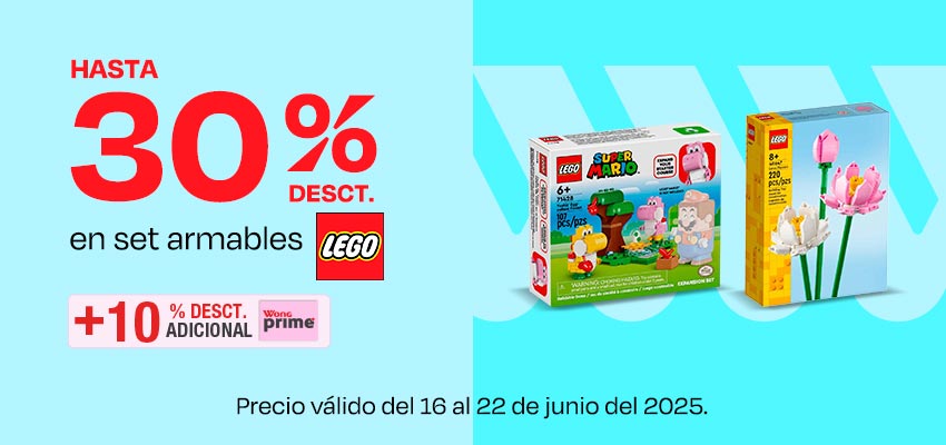 Hasta 30% de desct. en set armables Lego + Hasta 10% de desct. adicional con Wong Prime