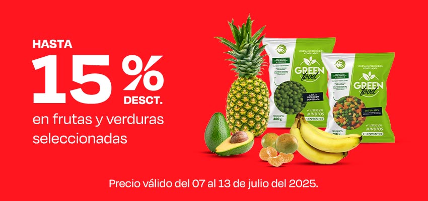 Hasta 15% de desct. En frutas y verduras seleccionadas.