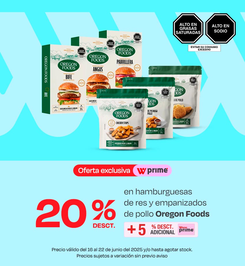 25% de desct. En hamburguesas de res y empanizados de pollo Oregon Foods.
