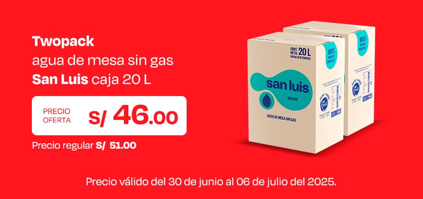 Twopack Agua de Mesa Sin Gas San Luis Caja 20L