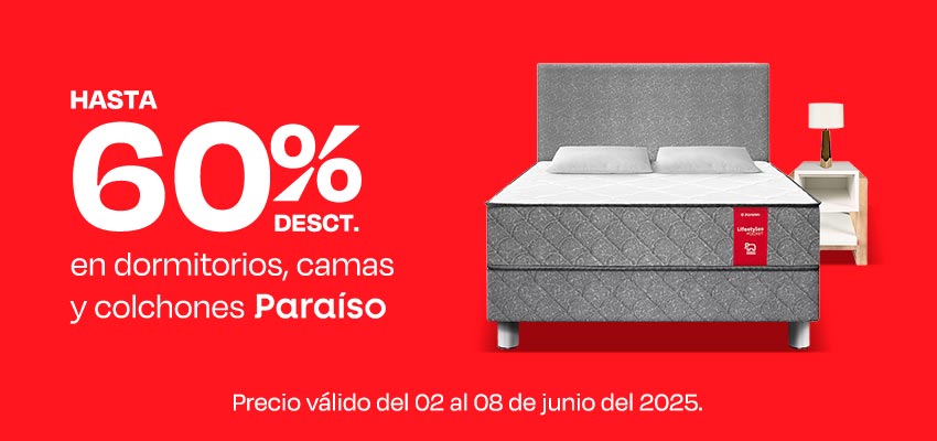 Hasta 60% de Desct. En Dormitorios, Camas y Colchones