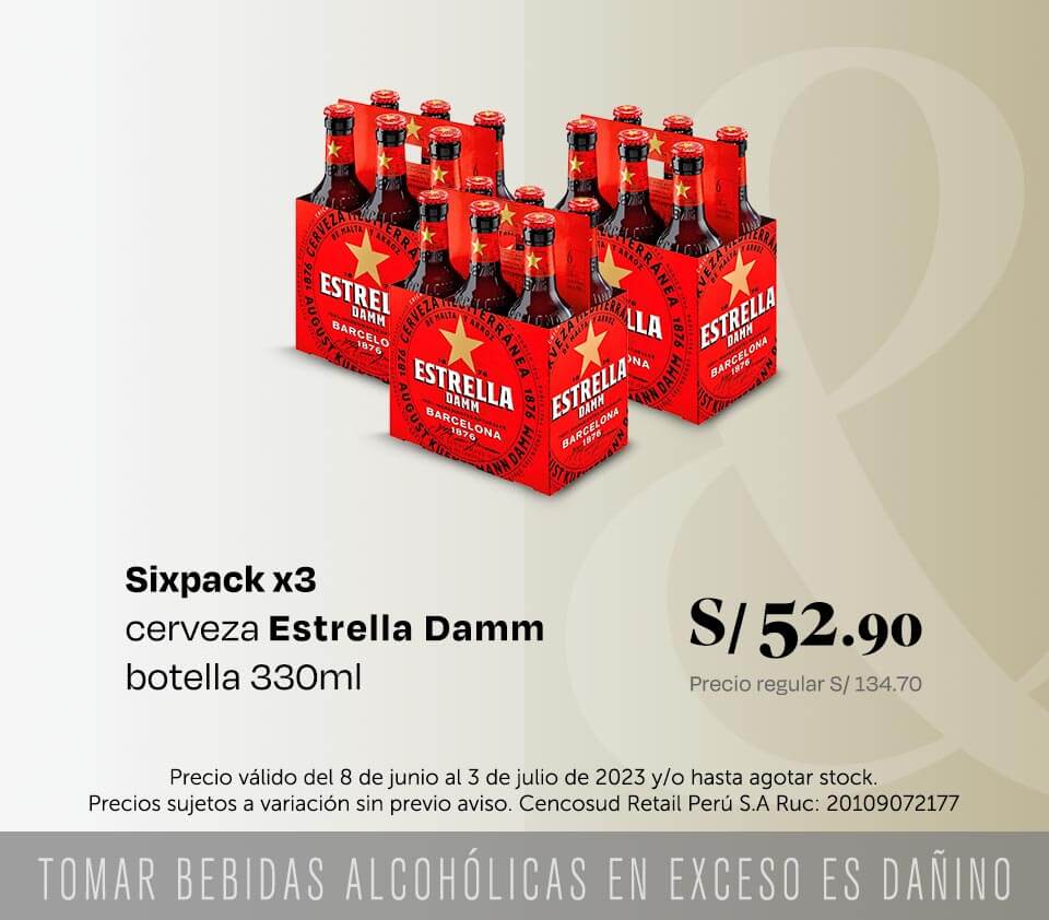 Sixpack x3 cerveza Estrella Damm botella 330ml