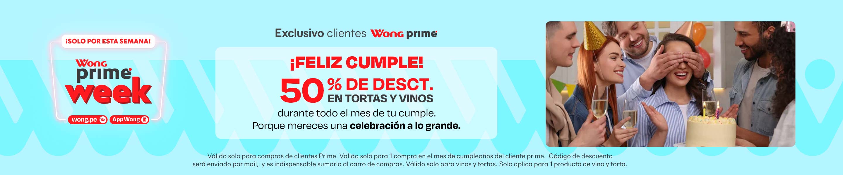 ¡Feliz cumple! 50% de descuento en tortas y vinos durante todo el mes de tu cumple.